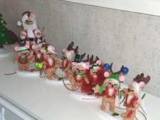 ANNALEE NEW SANTA MOUSE SLEIGH/ SANTA MOUSE REINDEER TEAM of 8 Adorable 2020 NWT picture