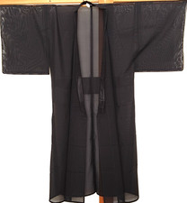 Vintage Men's Silk SHA Haori Kimono Coat Black Summer Authentic Japan Basting picture