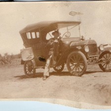 c1910s Ford Model T Automobile Mini Snap Photo Man Driver Vintage Touring Car picture
