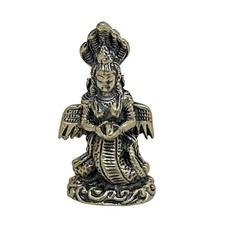 Mini Brass Manasa Devi Snake Goddess Hindu Protection Lucky Figurine picture