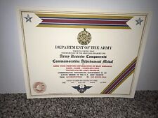RESERVE COMPONENTS ACHIEVEMENT COMMEMORATIVE MEDAL CERTIFICATE~W/PRINTING T-1 picture