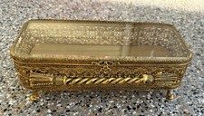 Vtg Ormolu Stylebuilt Gold Gilt Jewelry Casket Beveled Box By Hollywood Regency picture