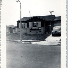 c1940s Postwar Suburban Tract House Vintage Car Driveway Snapshot Photo 5