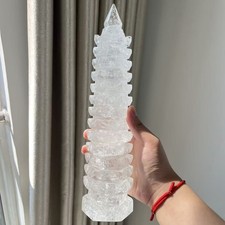 3.9LB Hand Carved Top Grade Clear Quartz Wenchang Pagoda Crystal Obelisk Healing picture