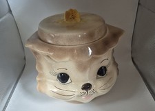 VTG Cat Kitty Cookie Jar Miss Priss Style Hand Painted Beige White yellow picture