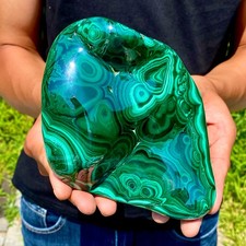 7.23LB Natural green malachite crystal block polished quartz pattern specimen picture