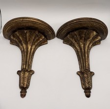 Vintage Florentia Italian Giltwood Wall Shelves Pair Hand Made Italy Gold picture