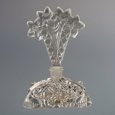 Vintage IRICE Czech Cut Crystal Perfume Bottle Frosted Daffodil Stopper Label picture