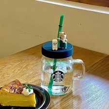 Starbucks 16oz Green Apron Bear Glass - Classic Reusable Cute with Straw & Lid picture