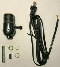 New, Vintage Table Lamp Rewiring Kit, Antique Bronze 3-Way Socket, Black Cord picture