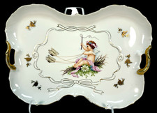 Vtg Lenwile Ardalt Japan Porcelain 6654 Butterfly Tray Cherub Chariot Gold 10.5