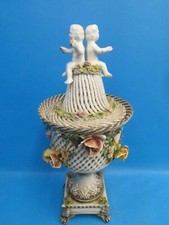 Vintage Bassano Italy Porcelain Cherub Covered Potpourri Jar Basket Weave Floral picture