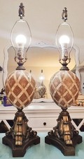Pair of Vintage Neoclassical Table Lamps Marble Texture Tessellated Stone MCD picture