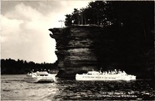 RPPC Wisconsin Dells Hawk's Bill Rock Formation Boats 1940s Vintage Postcard picture