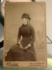 Vandyk London Equestrian Cabinet Card lady riding habit bowler hat antique photo picture