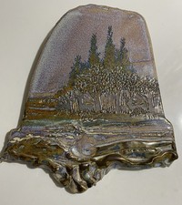 Beautiful Handcrafted 3D Clay Wall Hanging Blues Browns Greens Trees picture