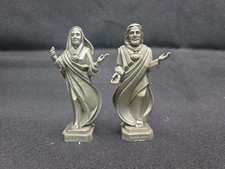 Vintage JCC Secred Headt Of Jesus & Queen Of Peace Pewter Figures picture