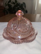 Rare LE Smith Pink Iridescent Starburst Butter Cheese Dome Dish Stunning picture