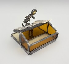 Vintage Carl Goeller Stained Glass Business Card Holder Stock Broker Wall Street picture
