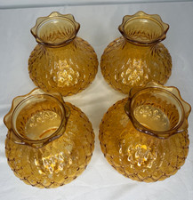 Vintage Amber Glass Bud Vases Set of 4 Textured Ruffled Rim MCM Fall Decor picture