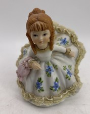 Vtg Lefton China Bisque Ceramic Bloomer Girl With Blue Flowers Handpainted #803 picture