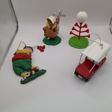 Vintage Lot of 4 Golf Inspired Christmas Ornaments Caddyshack Santa Golf Cart picture