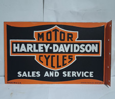 Harley Davidson Motorcycles Porcelain Enamel Sign 18 x 10 Inches 2 Sides picture