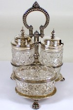 Antique Roberts & Belk Sheffield Silver Plated Salt Pepper Condiment Cruet Caddy picture