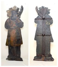 HUGE antique hand painted 17th century copper wrought iron religious sign statue picture