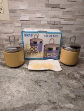 Vintage Egg Coddlers Set of 2 - RSVP Yellow W/ Metal Rim Lid - Porcelain-  W/box picture