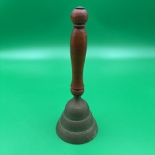 Vintage Etched Brass Hand Bell with Wood Handle. India picture