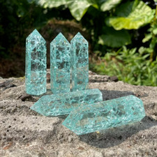 1Pc 2025HOT Blue Crackle Tower Point Clear Crackle Gemstone Crystal Home Decor picture