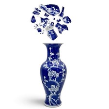 Kintsugi Vase 12” Chinese Prunus Blossom Jingdezhen Gold Crack Art Growth Gift picture