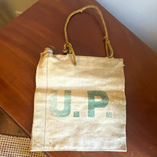 Union Pacific U.P. Vintage Canvas Rope Handle Bag Marked U.P. Water Bag picture