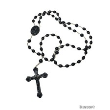 Antique Victorian Gutta Percha Beads Rosary Miraculous Medallion Corded Italy picture