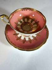 VTG Ansley England Bone China Painted Floral Pink White Gold Tea Cup & Saucer picture