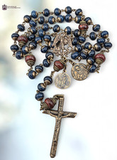 3 Archangels Michael Raphael Gabriel Rosary- Bronze Heirloom | Blue Jade picture