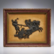 Vintage Framed Bas‑Relief Picture Frame Chariot Sculpture Winged Horses Figure picture