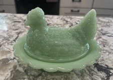 Large Mosser Jade / Jadeite Glass USA Hen on Nest Basket Dish picture