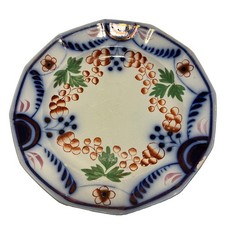 Antique Staffordshire Gaudy Welsh 7.5” Dodecagon Plate Ironstone Blue/Red Floral picture