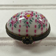Vintage Floral Egg Trinket Box Hinged Porcelain Collectible picture