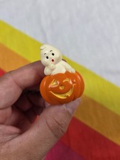 Vintage Russ Berrie & Co. Mini Ghost And Pumpkin Halloween Figurine 1.75 in. picture