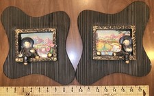 1950s Vintage  Chalkware Wall Art Plaques MCM Mid Century Sitter Pair Atomic picture