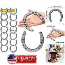16 Pack Cast Iron Horseshoes, 4.5 × 4.3 in Good Luck Western Wall Decor Horse... picture