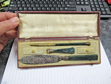 19th Century French Bloodstone Gilt Boxed Writing Set Fountain Pen Seal Opener picture