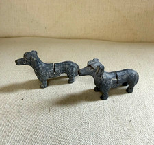 Vintage Articulated Pewter Dog Figurines Pair Jointed Miniature Dogs picture