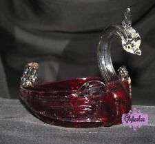 Vintage Venetian Art Glass Amberina Swan Trinket Dish Bowl picture
