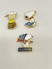 Vintage Snoopy Charlie Brown Peanuts Pins Lot Of 3 Yellowstone Metlife Sports picture