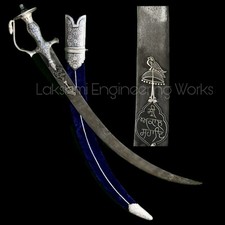 Sikh Goliya Sword Damascus Steel Blade Silver Koftgiri Velvet Scabbard I Buy Now picture