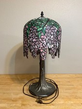 Vintage Tiffany Style Wisteria Table Lamp, Pink Green Stained Glass picture